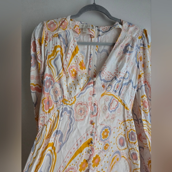 $295 TED BAKER Thelia Paisley Print Exaggerated Sleeve Mini Dress Size 2 - Picture 10 of 13